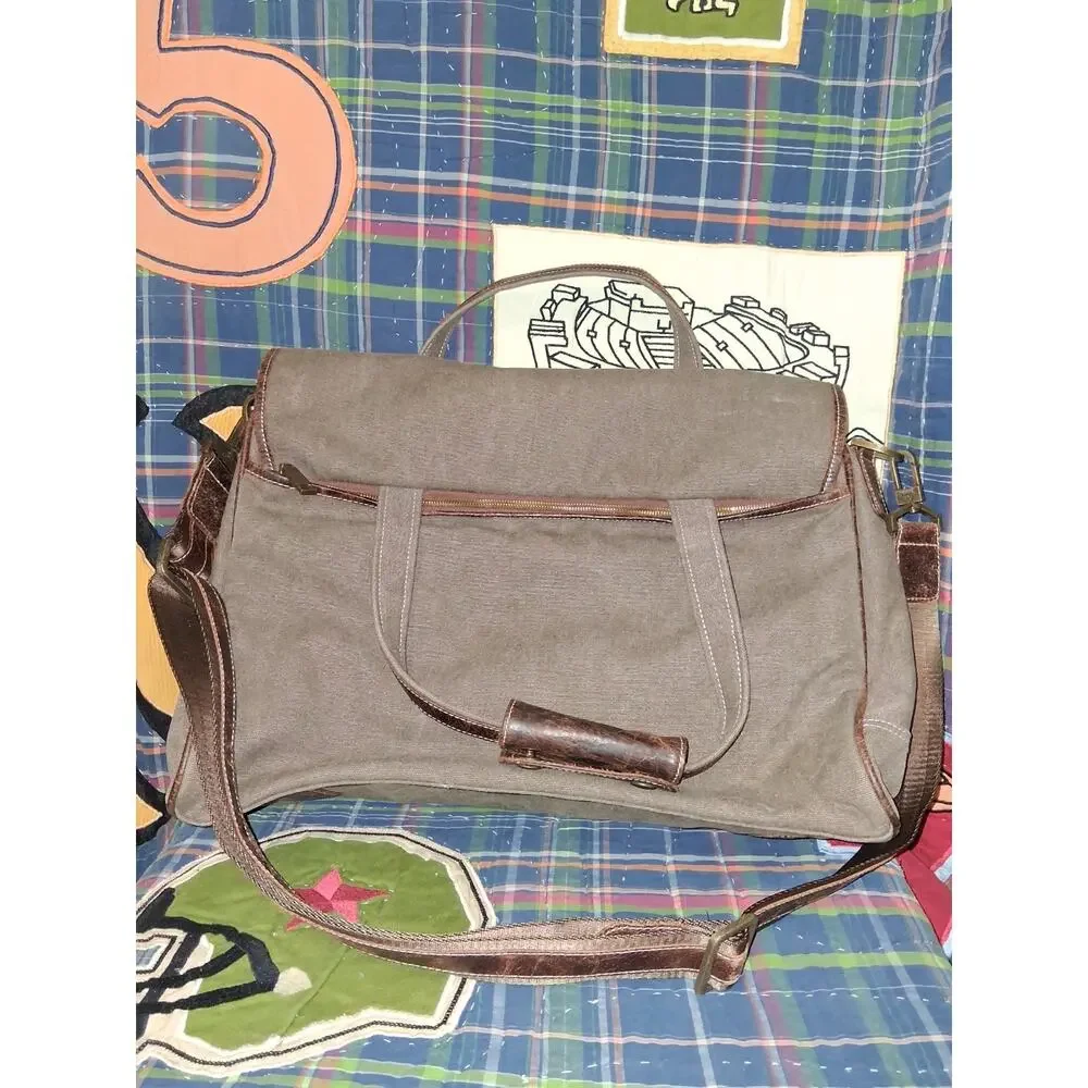 Vintage A. Lazzaro Canvas Leather Laptop Briefcase Messenger Bag Travel Carry On
